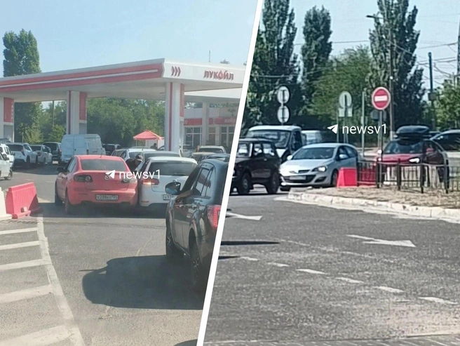 На снимке видно место аварии в очереди на АЗС. | Источник: читатель V1.RU