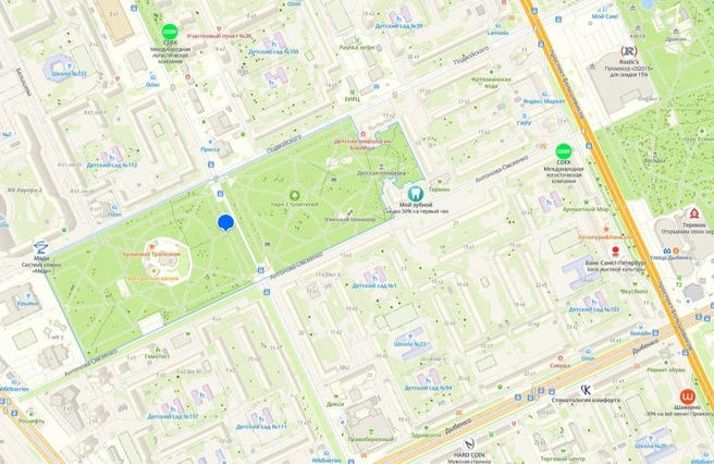 Где находится парк Строителей | Источник: 2Gis