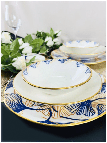 Набор фарфоровых тарелок, столовый сервиз O. M. S. Blue Ginkgo