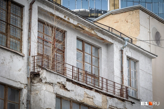 На балконе второго этажа даже проросло дерево | Источник: Владислав Лоншаков / E1.RU
