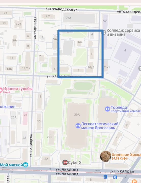 Если посмотреть на карту, становится понятно, что под садик отвели участок, где сейчас находятся дома по Автозаводской улице, 11а, Добролюбова, 4,8,10/2, и Карла Либкнехта, 4 | Источник: Яндекс.карты
