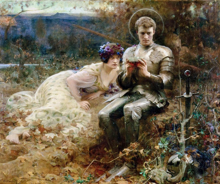 Глинтвейном, который в Средние века носил название пимен, встречали самых важных гостей. Этим напитком соблазняла сэра Персиваля чародейка, и его же подали рыцарю короля Артура во время выноса Грааля. Артур Хакер. «Искушение сэра Персиваля». 1894 | Источник: incamerastock via Legion Media