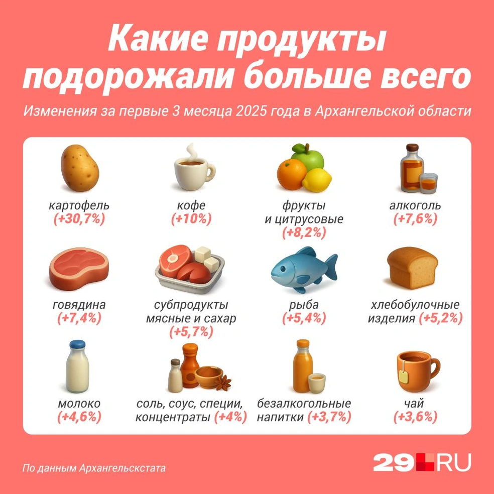 Архангельскстат сравнил цены за три месяца 2025 с аналогичным периодом прошлого года | Источник: Полина Авдошина