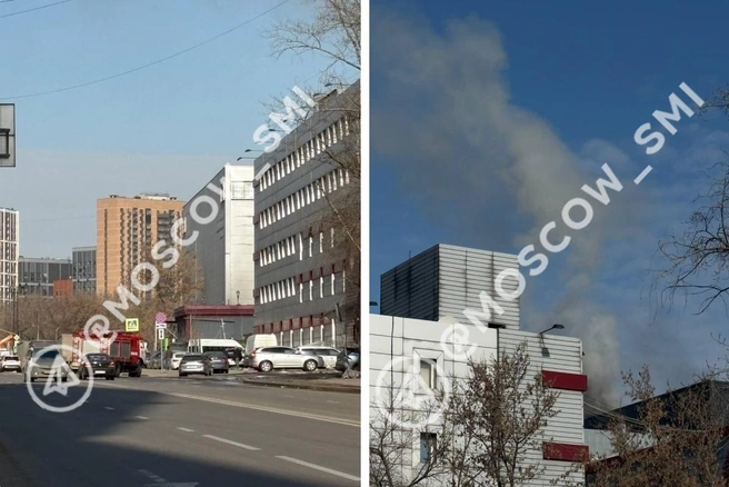 пожар начался на первом этаже бизнес-центра | Источник: «Моя Москва» / T.me