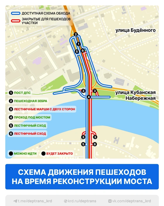 Новая схема движения для пешеходов | Источник: Дептранс Краснодара / T.me