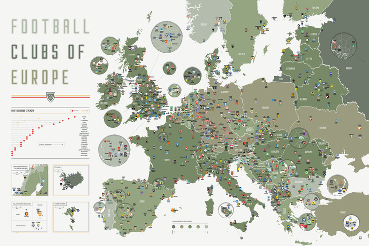 Карта: футбольные клубы России и стран Европы по городам
