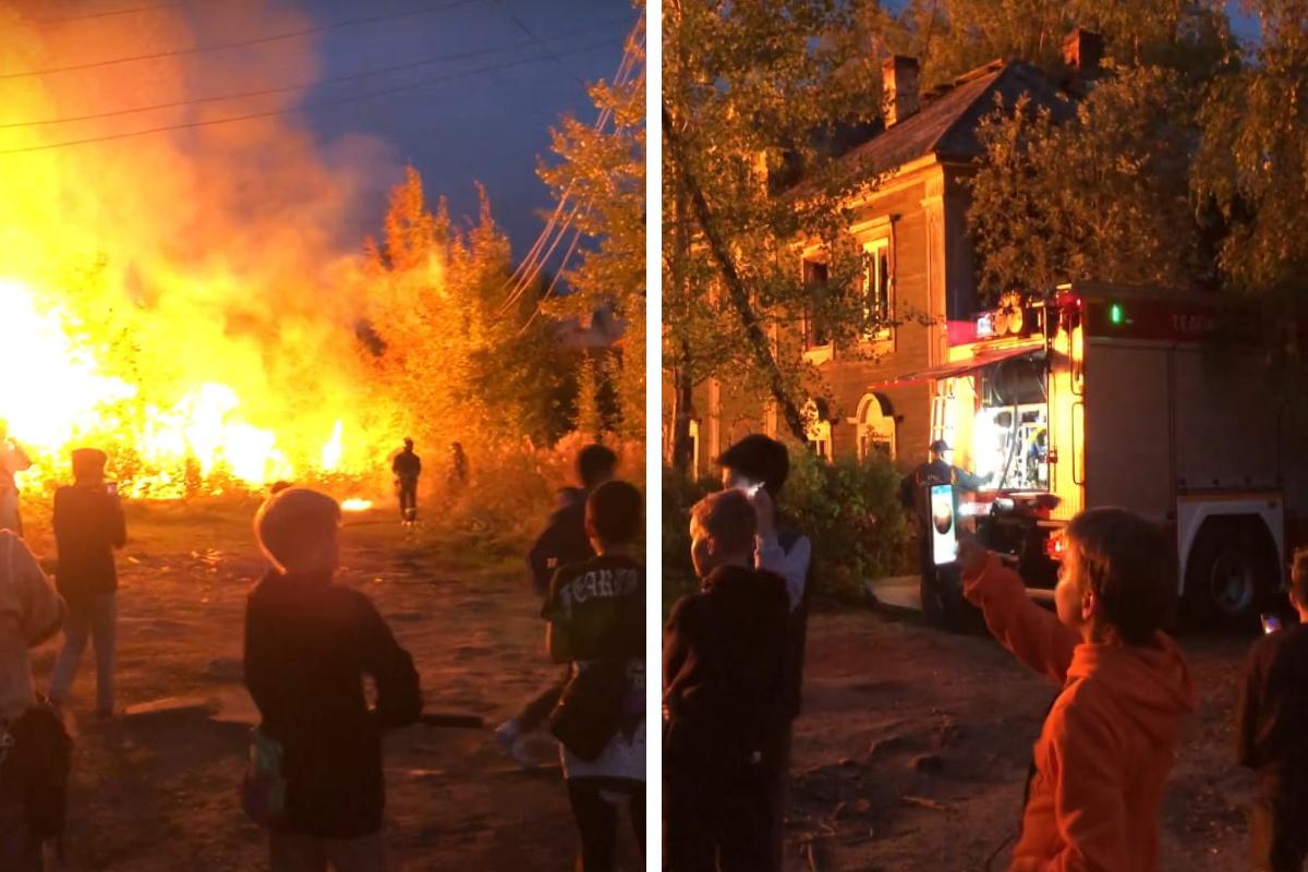 В центре Архангельска тушат пожар. Очевидцы снимают пламя на видео