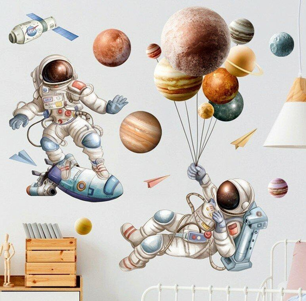 Интерьерные наклейки на стену «Космонавт, космос, планеты»