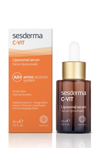 Антиоксидантная липосомальная сыворотка C-Vit, Sesderma. Содержит три разных молекулы витамина С, инкапсулированные в нанолипосомы, за счет чего улучшает цвет лица, борется с фотостарением и пигментацией.