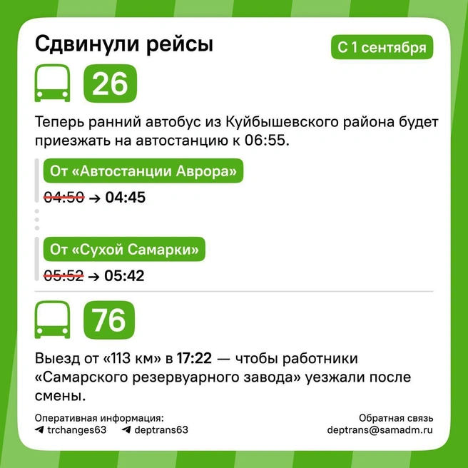 Как изменилось расписание № 26 и 76 | Источник: мэрия Самары
