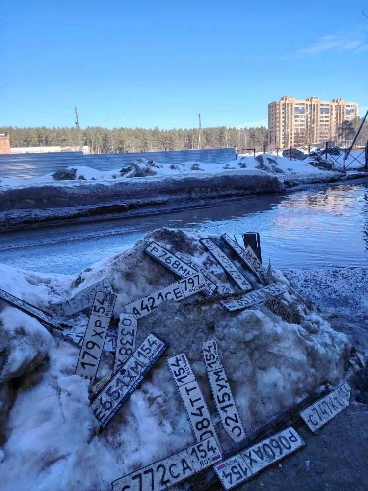 Кладбище номеров появилось на улице Российской, 21 | Источник: читатель НГС