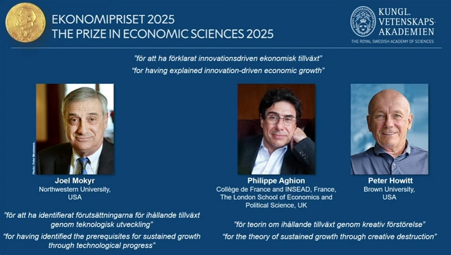 Премию по экономике памяти Нобеля присудили за теорию созидательного разрушения | Источник: Nobel Prize / YouTube