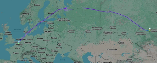 А представьте рейсы Красноярск-Бельгия-Англия будут не только аварийными | Источник: flightradar24.com