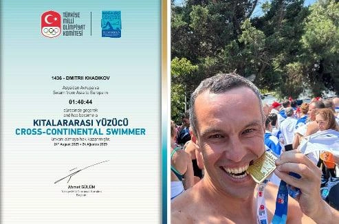 Он проплыл маршрут за 1 ч 40 минут | Источник: Telegram-канал Дмитрия Хадикова