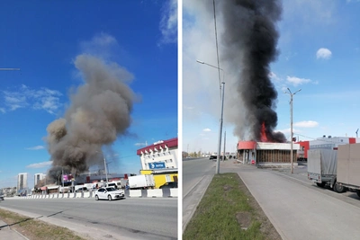 Пожар в кафе «Радуга» на Гусинобродском попал на видео