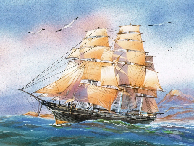 Клипер «Лайтнинг» (США, 1850), известный своей скоростью. | Источник: Иллюстрация Владимира Барышева