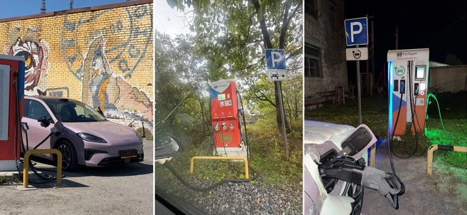 Зарядные станции часто располагают поближе к подстанции, поэтому обнаруживаются в самых неожиданных местах | Источник: Валерия Баталова