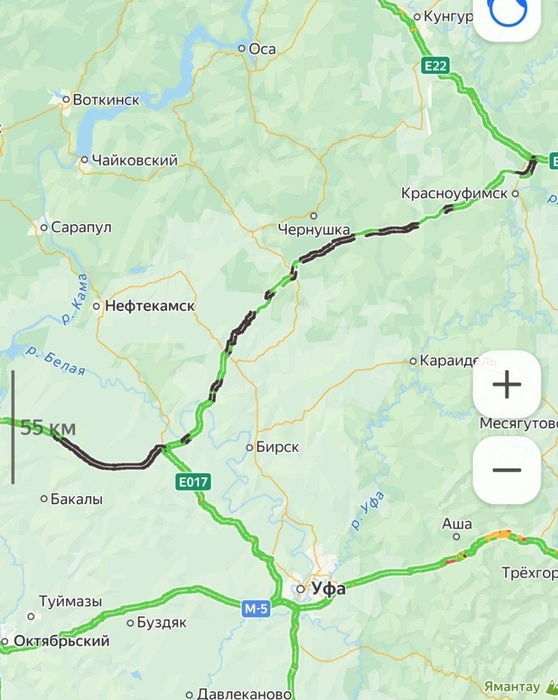 Пока на новом участке M-12 видно сплошное перекрытие. На дороге идут строительные работы | Источник: Андрей Ермоленко, Яндекс. Карты