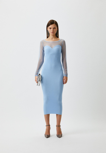 Голубое платье с прозрачной вставкой