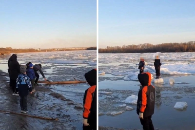 Юные омичи застряли на льдине во время ледохода