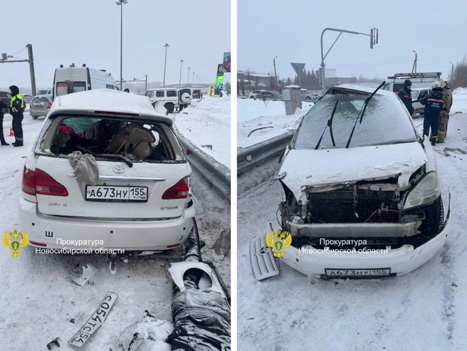 На фотографии запечатлена Toyota после столкновения с Mercedes на Советском шоссе. | Источник: прокуратура Новосибирской области