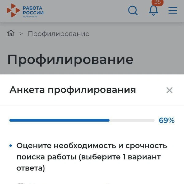 Источник: скриншот профилирования на портале «Моя работа» / trudvsem.ru