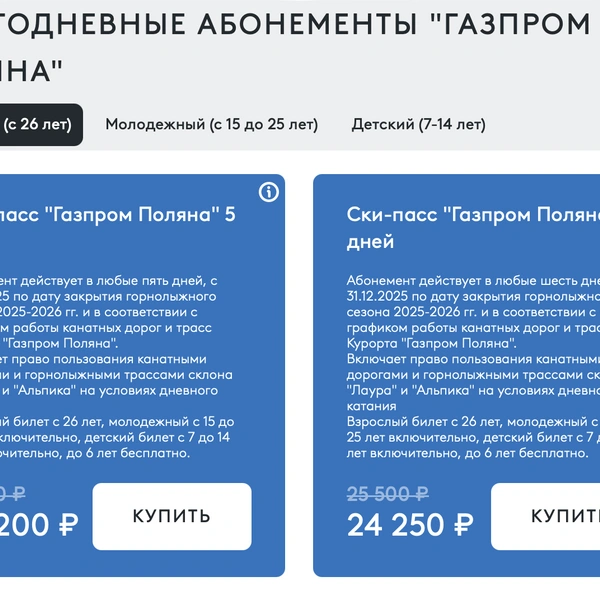 Цены в «Газпром Поляне» | Источник: polyanaski.ru