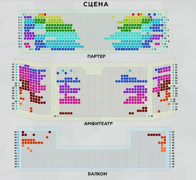 Доступных для продажи мест в зале еще много | Источник: chel.kassy.ru