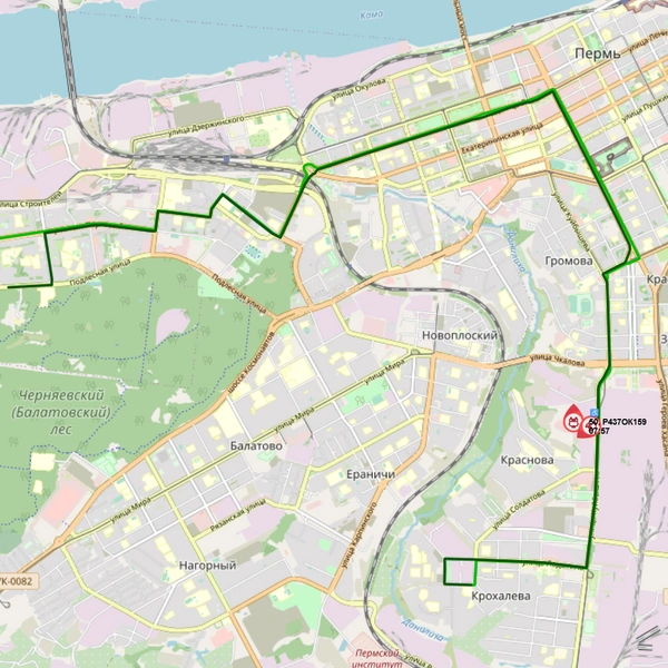 На маршруте № 50 утром не было ни одного автобуса | Источник: map.gortransperm.ru