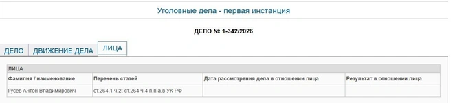 Кроме пьяного смертельного ДТП&nbsp;— по статье 264 УК РФ, Гусева судят за пьяное вождение, будучи лишённым прав за пьяное вождение&nbsp;— по статье 264.1 | Источник: Стоп-кадр с официального сайта Коминтерновского суда Воронежа / kominternovsky--vrn.sudrf.ru