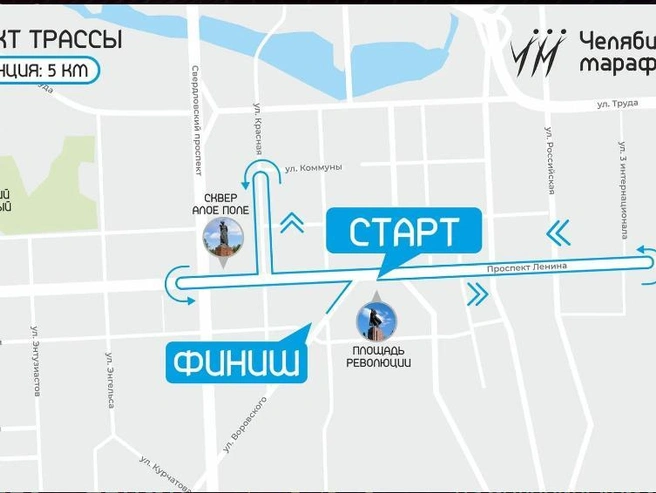 Схема дистанции протяжённостью 5 километров. | Источник: chelmarafon.ru