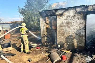 Пожарные МЧС Калмыкии потушили хозпостройку в Целинном районе