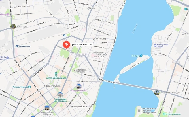 Улица Феоктистова на карте Воронежа | Источник: Яндекс Карты / yandex.ru/maps