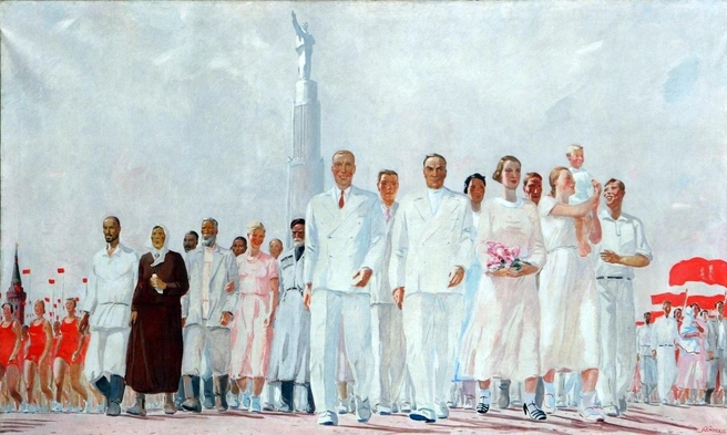 Одно из монументальных полотен Александра Дейнеки — «Стахановцы», 1937 год. Эскиз панно для Всемирной выставки в Париже | Источник: Пермская художественная галерея