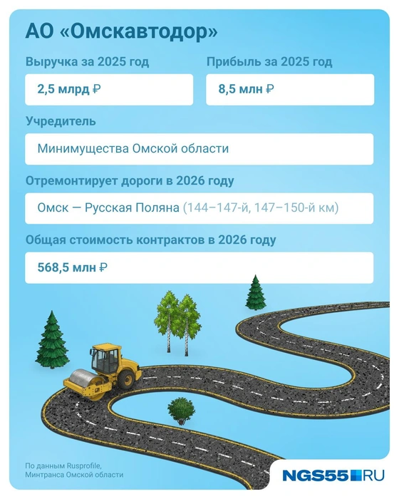 При выручке в 2,5 миллиарда рублей «Омскавтодор» получил в 2025 году всего 8,5 миллиона рублей прибыли | Источник: Евгения Бикунова / Городские медиа