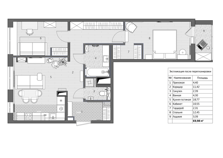 Светлая квартира 69 м² с яркими акцентами в Санкт-Петербурге