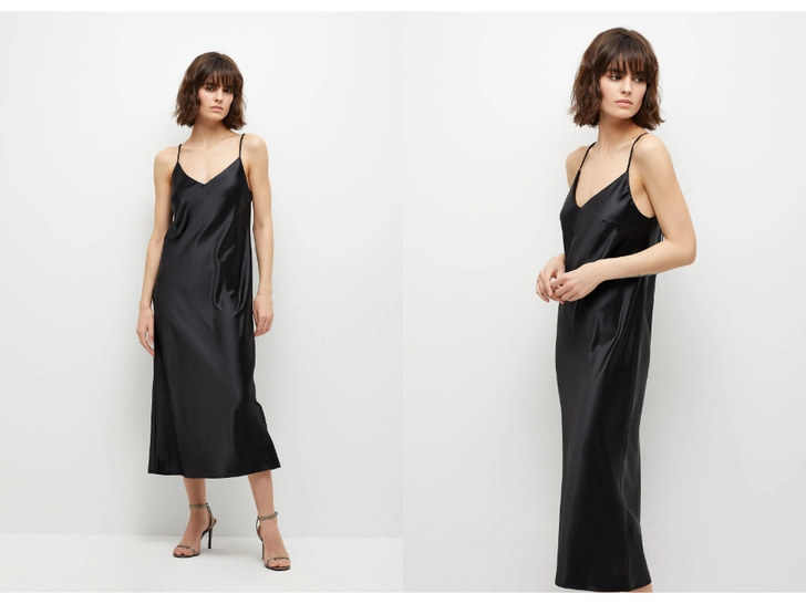 Платье Комбинация Черное Атласное фото 8