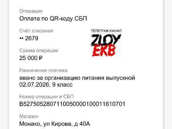 Клиенты требуют возврата предоплаты за забронированные банкетные мероприятия и выпускные. | Источник: zloy_ekb / T.me