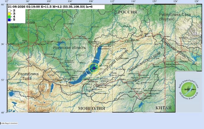 Карта последнего землетрясения | Источник: байкальский филиал Единой геофизической службы РАН
