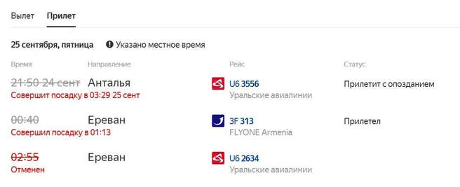 Некоторые рейсы отменены или задержаны | Источник: «Яндекс. Расписания»