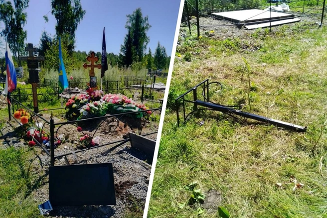 Кресты вандалы не тронули, а вот памятники из камня и другие элементы повыдергивали из земли и сломали | Источник: Текслер, ПОМОГИ!!! / Vk.com