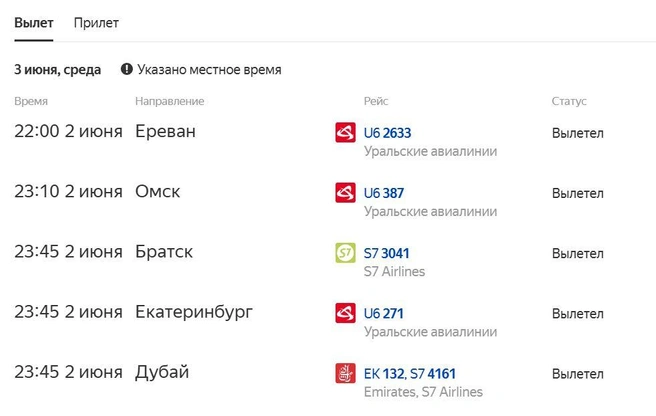 В Домодедово пассажиры вылетают без задержек | Источник: «Яндекс. Расписания»