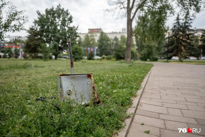 Эта железяка небезопасно торчит рядом с аллеей | Источник: Александр Куренной / 76.RU