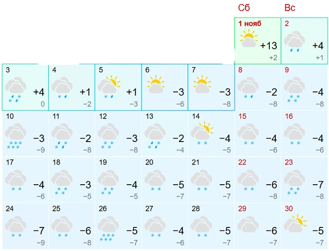В ноябре Алтайский край завалит снег | Источник: gismeteo.ru