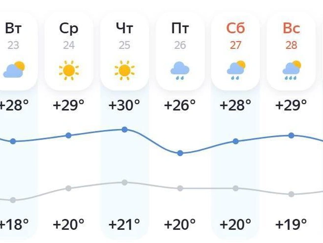 Ночью температура воздуха составит от +18 до +21 градуса | Источник: yandex.ru/pogoda