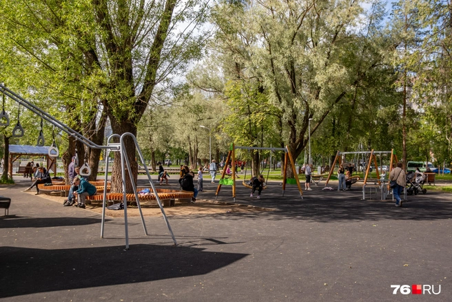 В будний день в парке много желающих покачаться  | Источник: Кирилл Поверинов / 76.RU