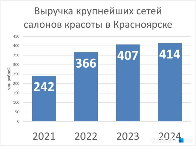 Выручка шести салонов красоты за четыре года | Источник: NGS24.RU