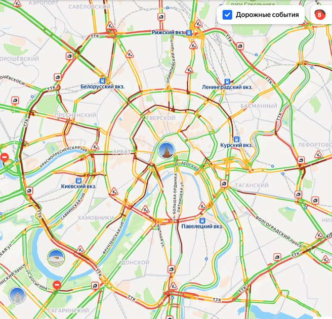Центр Москвы перекрыли  | Источник: «Яндекс Карты»