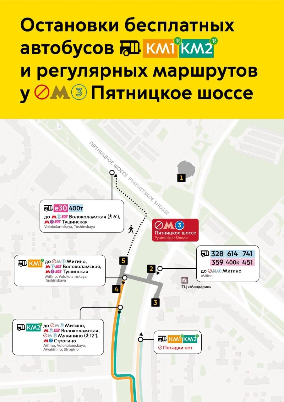 Схема остановок автобусов возле метро «Пятницкое шоссе» | Источник: Дептранс.Оперативно / T.me
