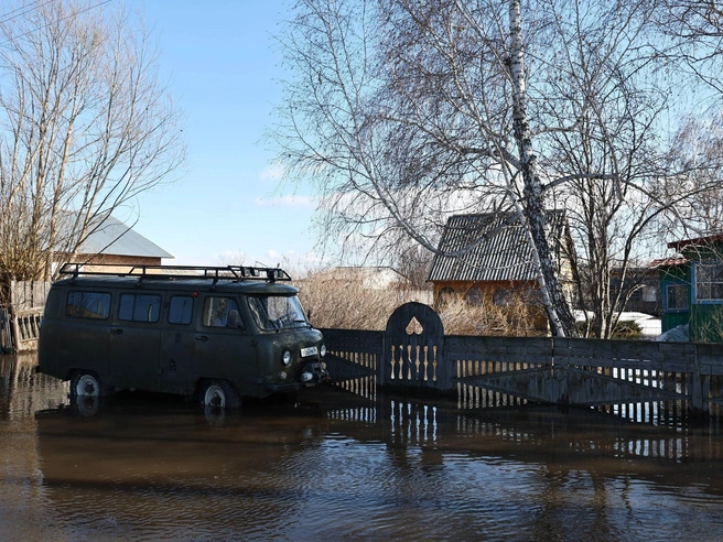 Колеса автомобиля погружены в воду наполовину. | Источник: Александр Ощепков / NGS.RU